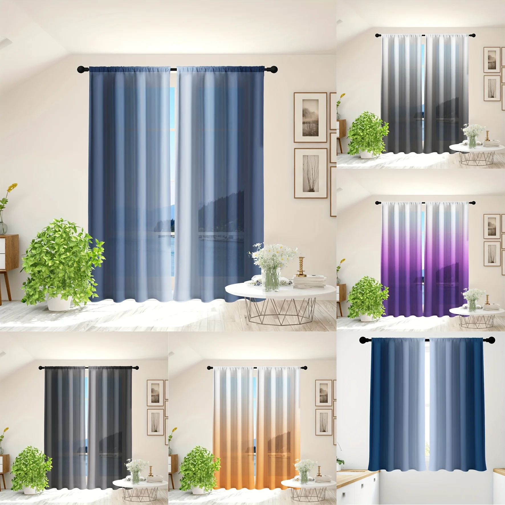 2pcs Gradient Color Simple Style Rod Pocket Curtain, Window Treatment For Living Room Bedroom Dorm Room Decor Home Decor