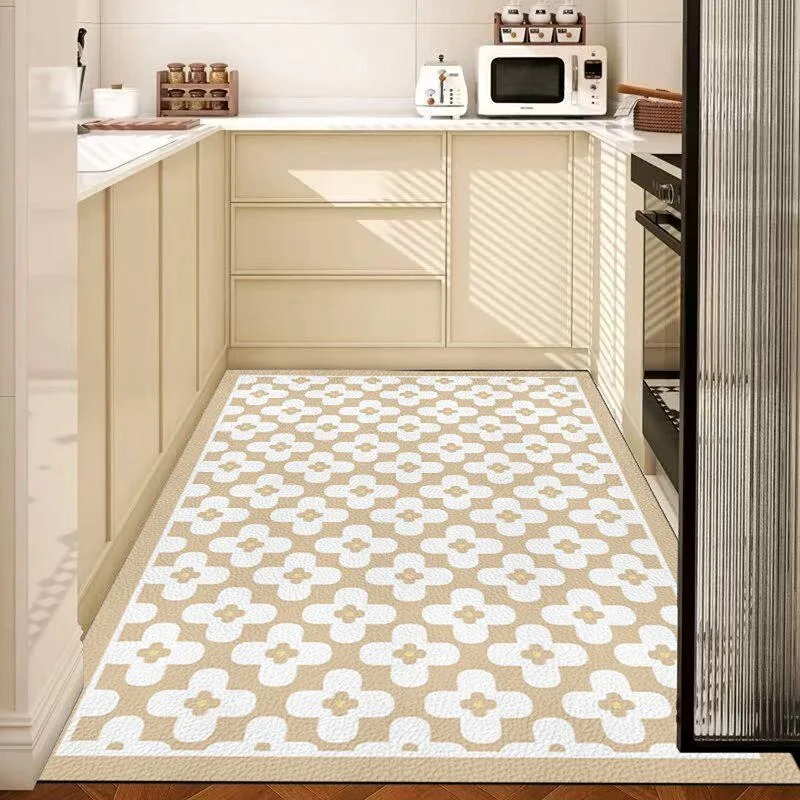 French Retro Pattern Carpet PVC Leather Kitchen Foot Mats Anti-slip Durable Floor Mat Oil-resistant Washable Easy Clean Rug 러그