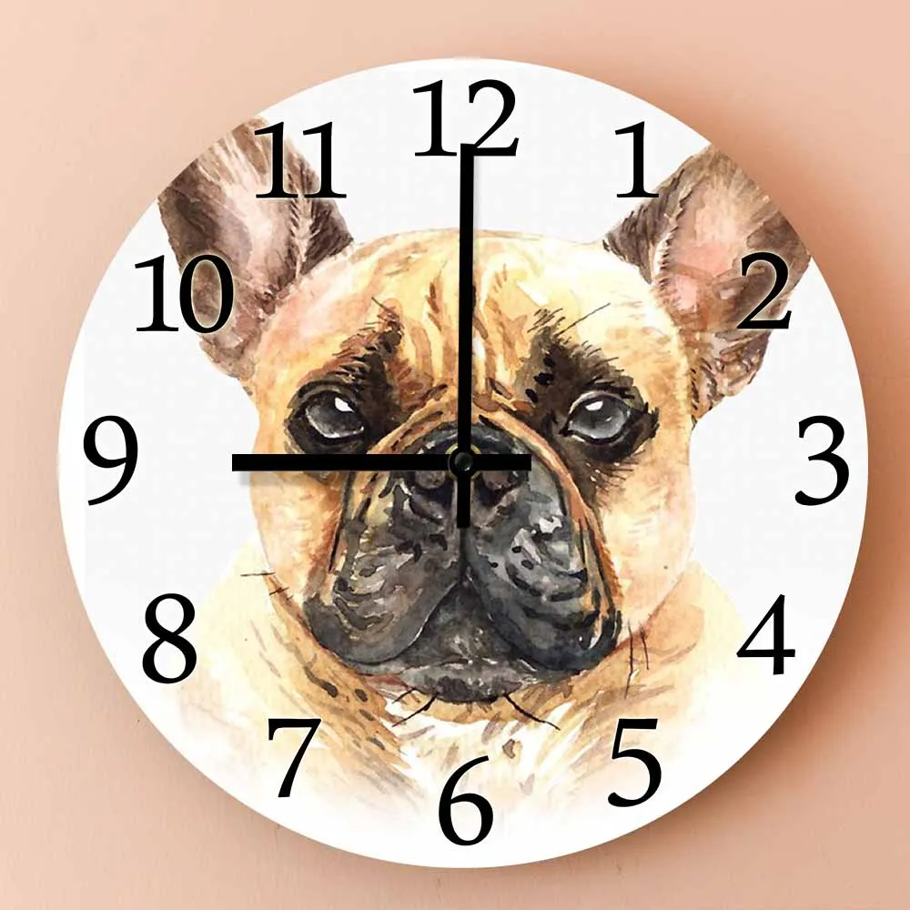 French Bulldog Portrait Cartoon Design Wall Clock For Kids Room Frenchie Dog Breed Puppy Artwork Decorative Silent Wall Watch