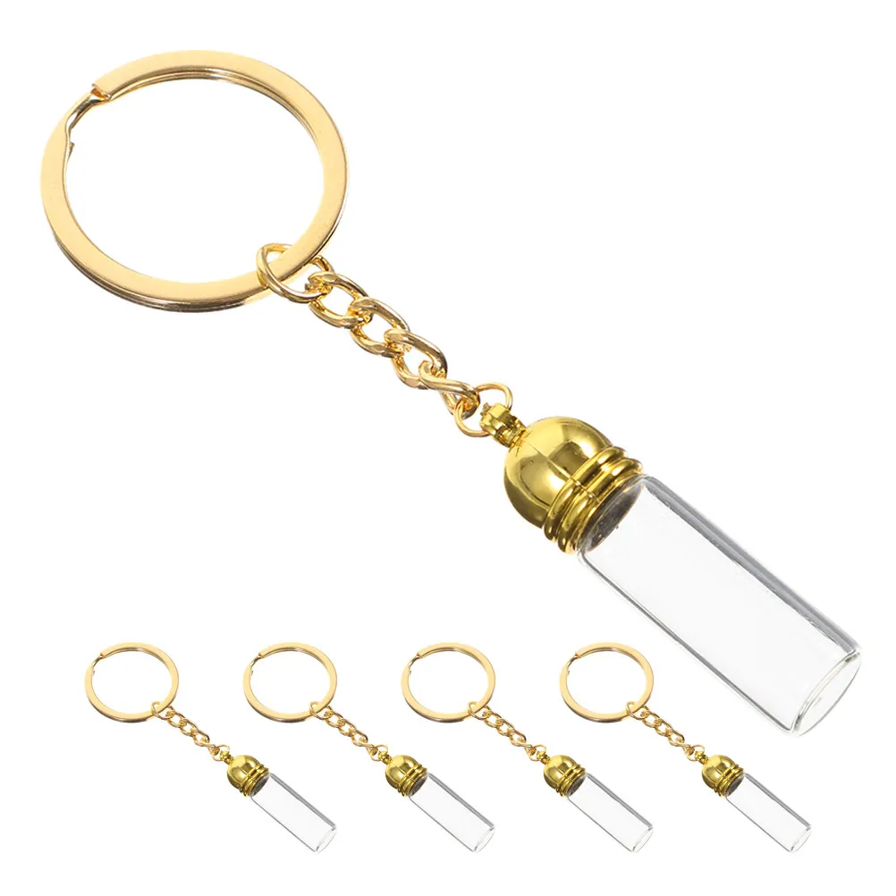 5Pcs Glass Bottle Keychain Small Clear Glass Bottles Perfume Empty Tiny Hanging Keyrings Jar Charms Cute Small Keychain