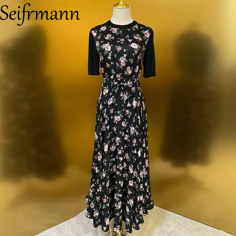 

Новый летний женский костюм Seifrmann: топ с коротким рукавом и эластичная юбка-клеш из шелка с принтом, комплект из 2 предметов