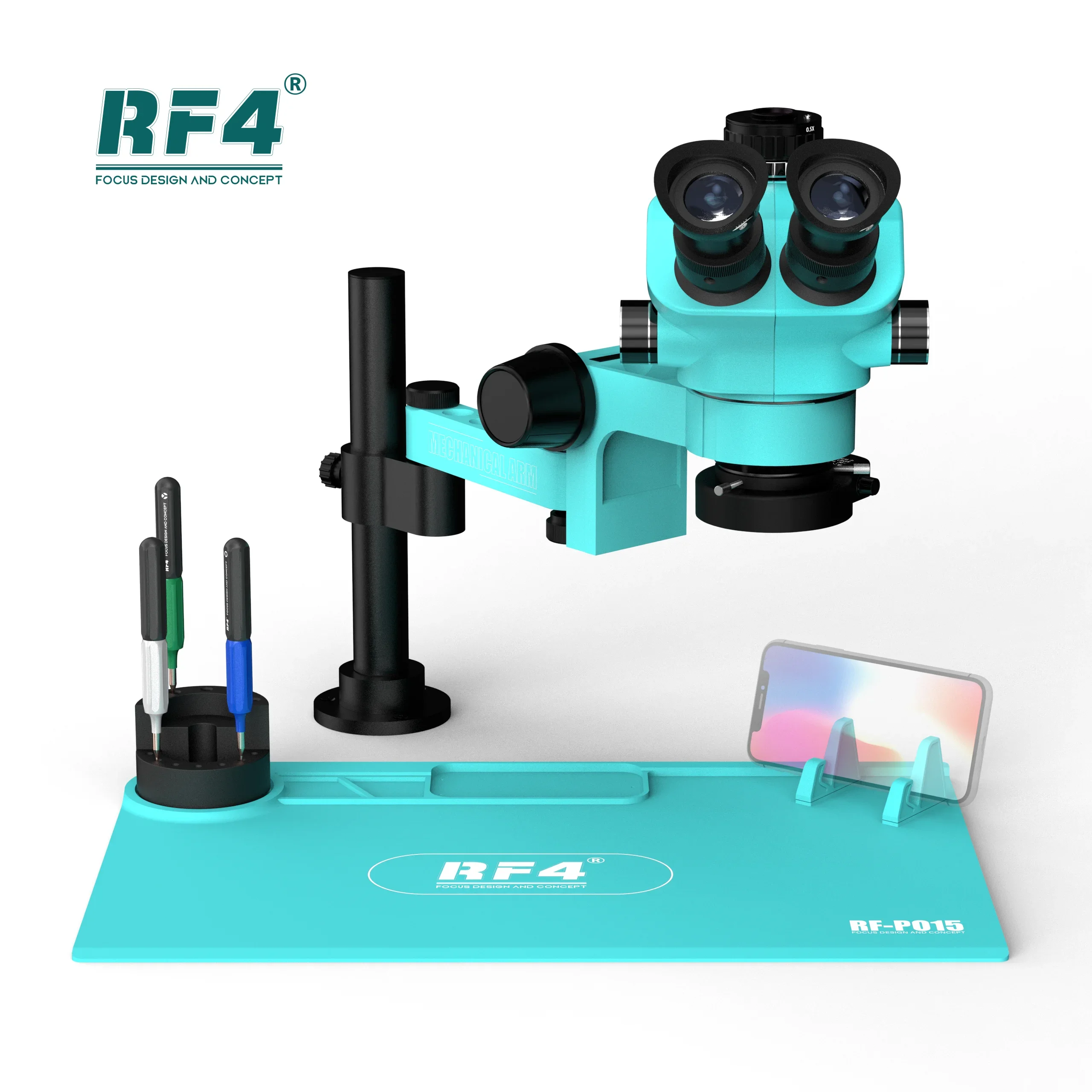 RF4 6-скоростное точное блокирующее увеличение, зум 360 °   Универсальный стереомикроскоп с регулируемым поворотным рычагом RF7050TVPRO-F019