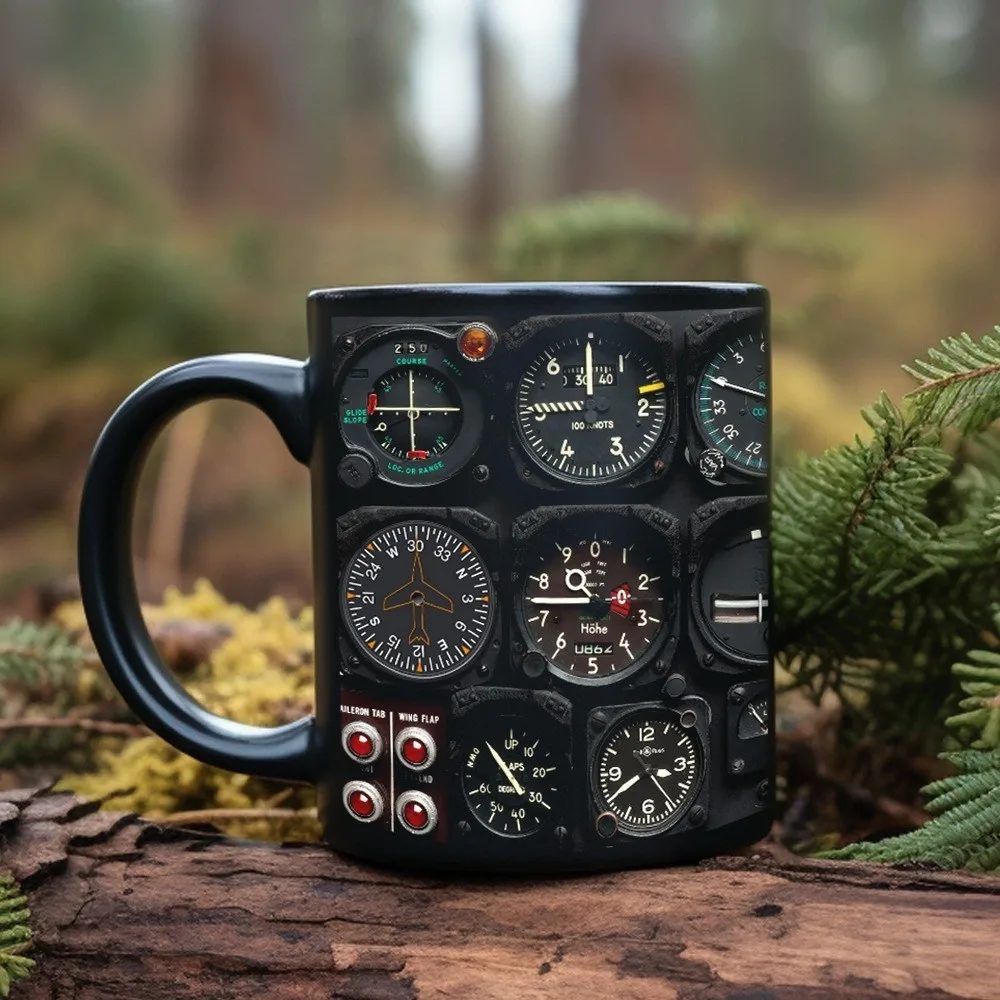 New 325ml Milk Coffee Mug Creative Space Shuttle Dashboard Plane Clock Mug Ceramic Pattern Printed Water Cup Mother's Day