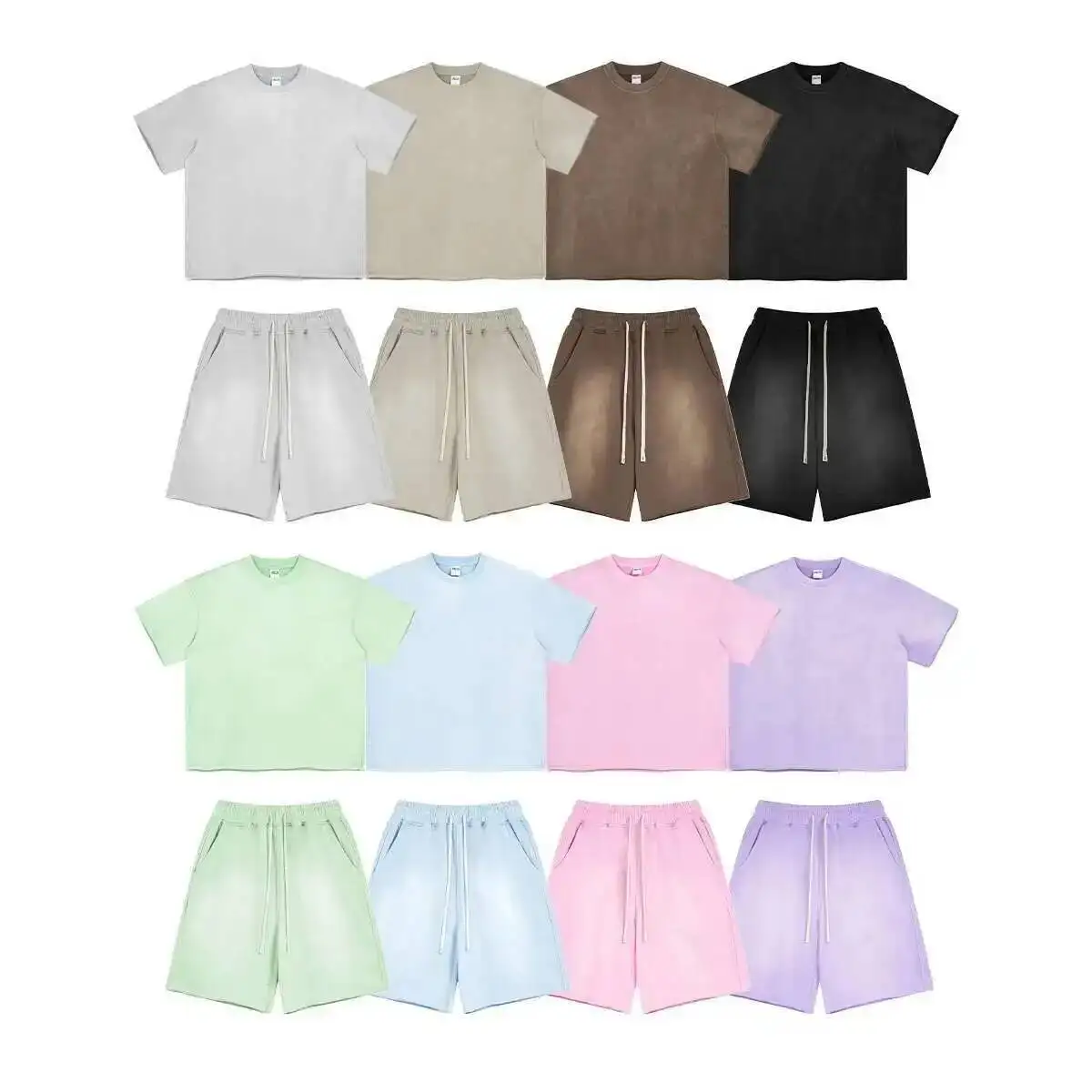 IEFB Spray Dye Washed Male Two-piece Set Light Brushed Short Sleeve T-shirt Elastic Waist Shorts Couple New Fashion Suit - Image 6