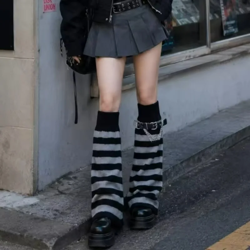 Y2K Spicy Girls JK Slouch Knee High Stacked Socks Women's Autumn/Winter Knitted Wide-Leg Striped Calf Flared Cuff Leg Warmers - view 4