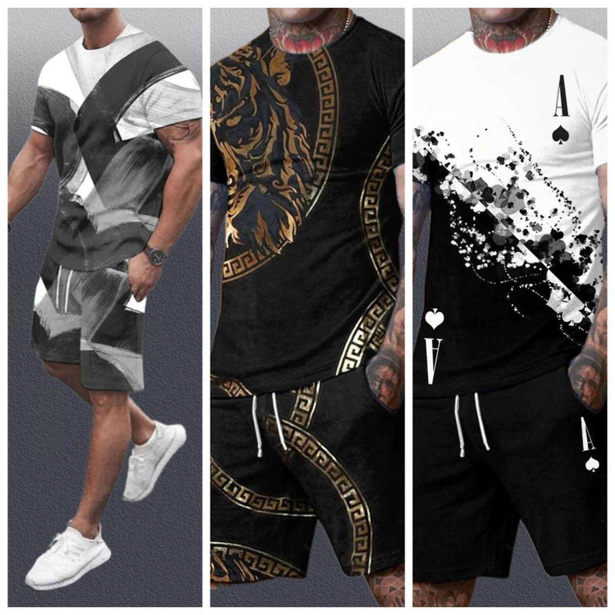 

2025 Casual Cartoon 3D Printed Men's T-Shirt Short Sleeve Sportswear Set Large Size Comfortable Breathable Fashionable Male Top