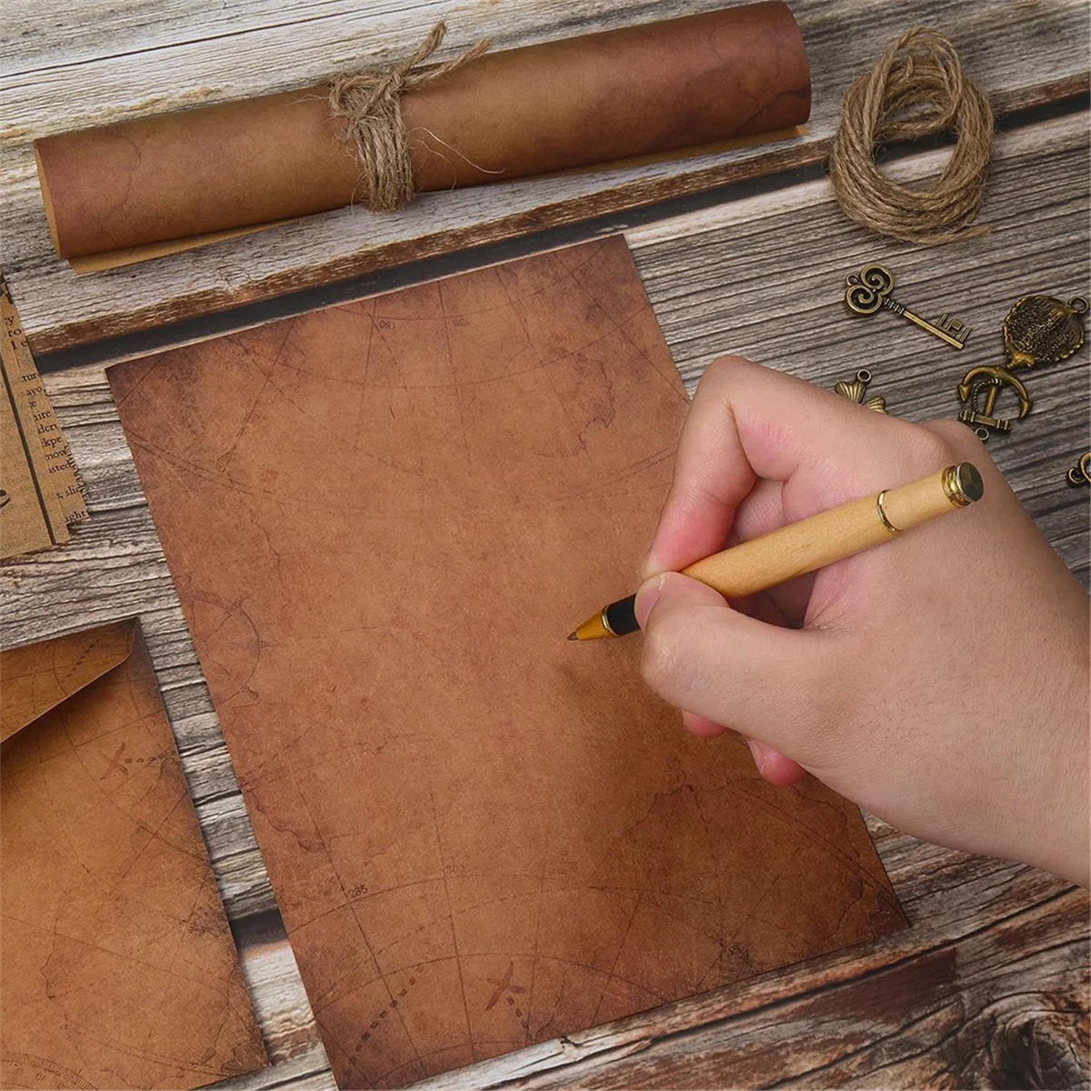 Vintage Stationary Paper and Envelopes Set, Includes Letter Paper, Envelopes, Vintage Accessories, Rope