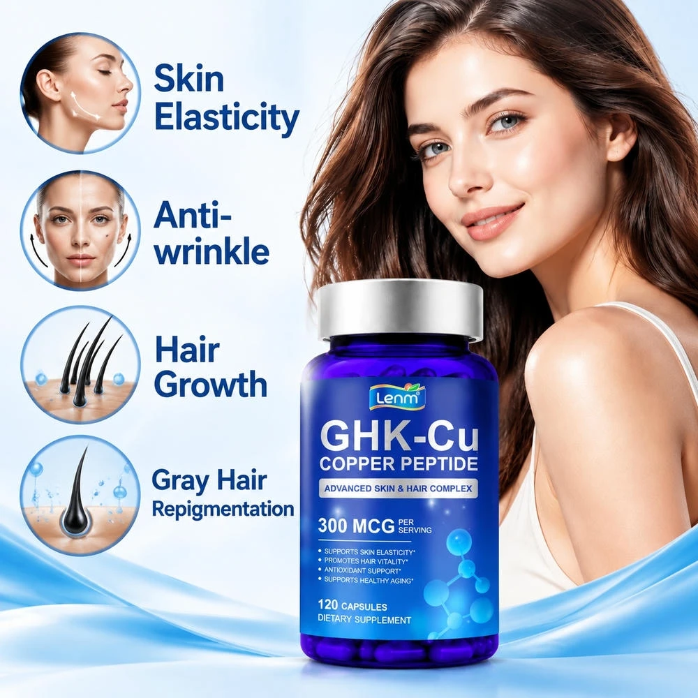 GHK-Cu Copper Peptide Anti-Aging Capsules for Skin Elasticity, Anti-wrinkle, Hair Growth, Gray Hair Repigmentation 120 Count