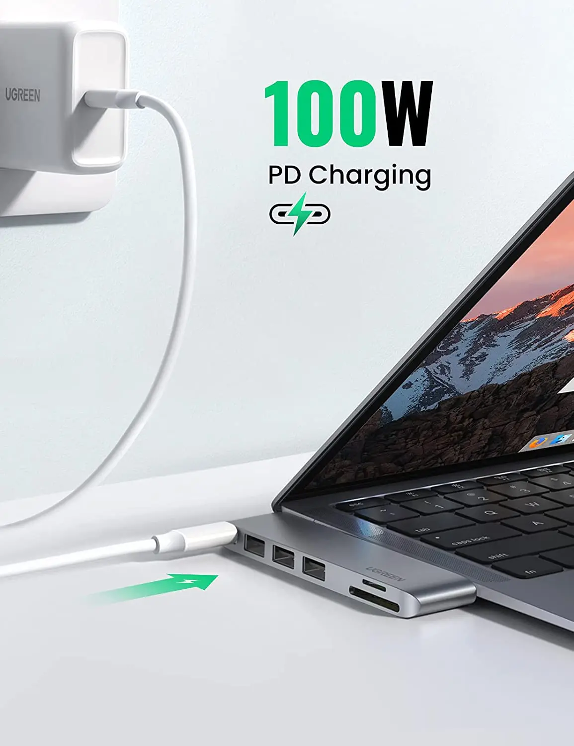 UGREEN USB C Adapter for MacBook Thunderbolt 3 Hub with 3 USB 3.0 100W USB C Power Delivery Micro SD SD Card Reader