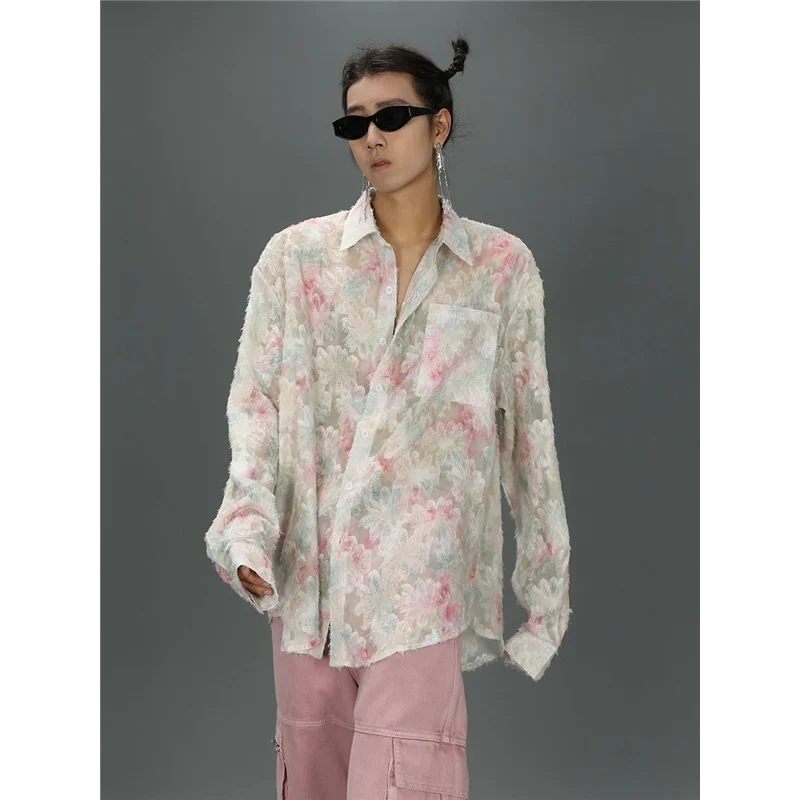 

Весенне-летняя модная рубашка с 3D цветочным принтом, длинным рукавом, свободного кроя, с цветочным дизайном, омолаживающая, с эффектом утяжки