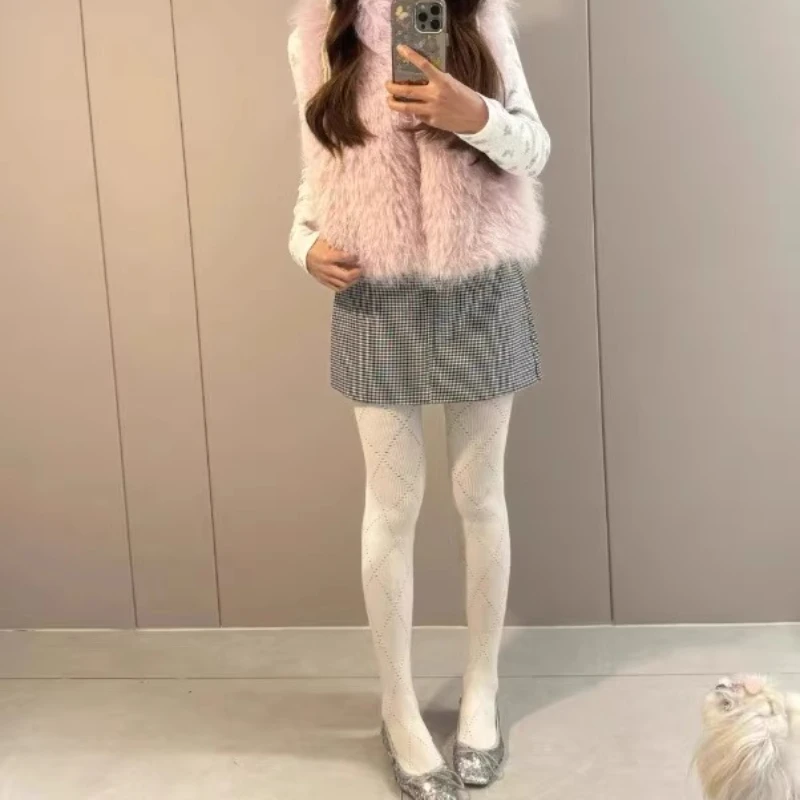 Japanese Design White Diamond Mesh Women's Hosiery 2025 Spring Autumn New Thin Slimming Sweet Cute Versatile Base Tights Ladies
