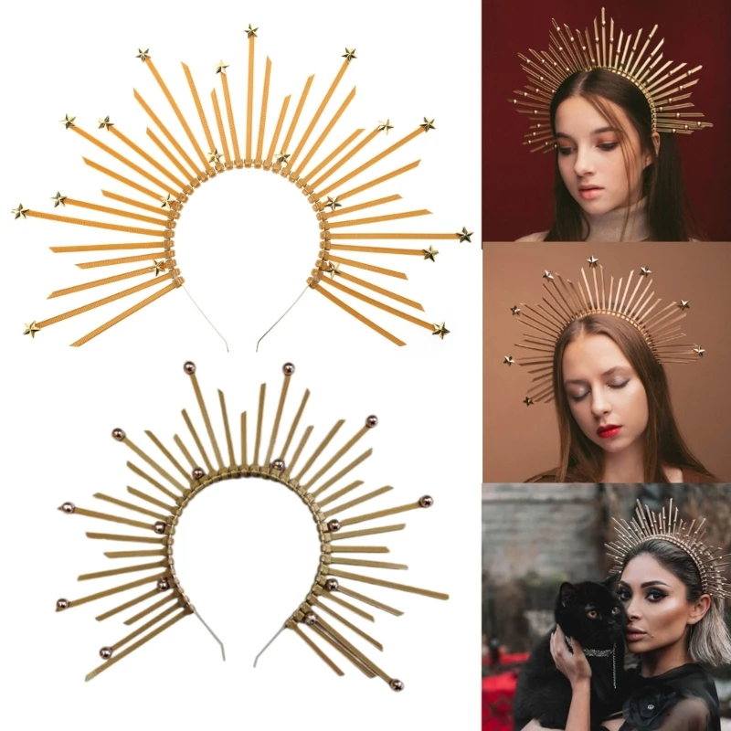 Gold Color Crown Hair Band Cosplay Goddess Headdress Halo Crown Party Halloween Costume Star Headband Mary Halo Goddess Headwear