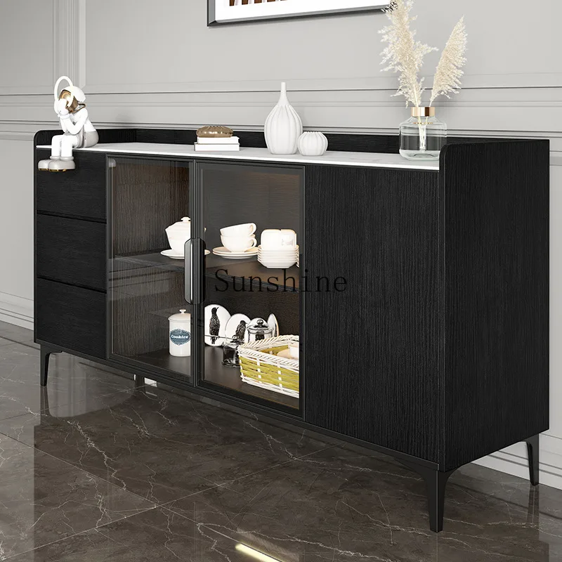 French black side cabinet rock slab meal preparation small apartment partition cabinet