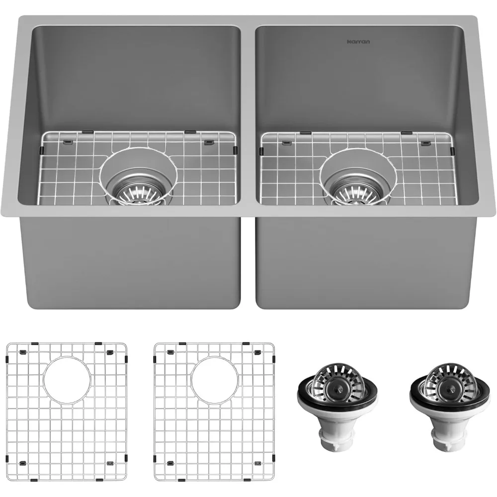

30" undermount 16-gauge stainless steel 50/50 double bowl kitchen sink kit