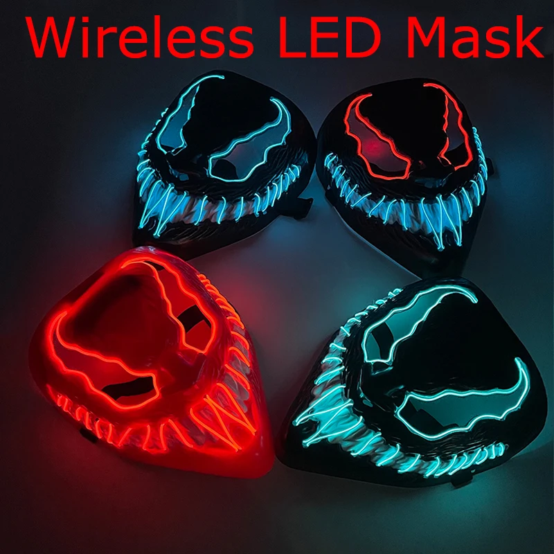 Wireless Halloween Party Mask LED Luminous Mask Glowing Neon Cosplay Mask Horror Full Face Mask Props