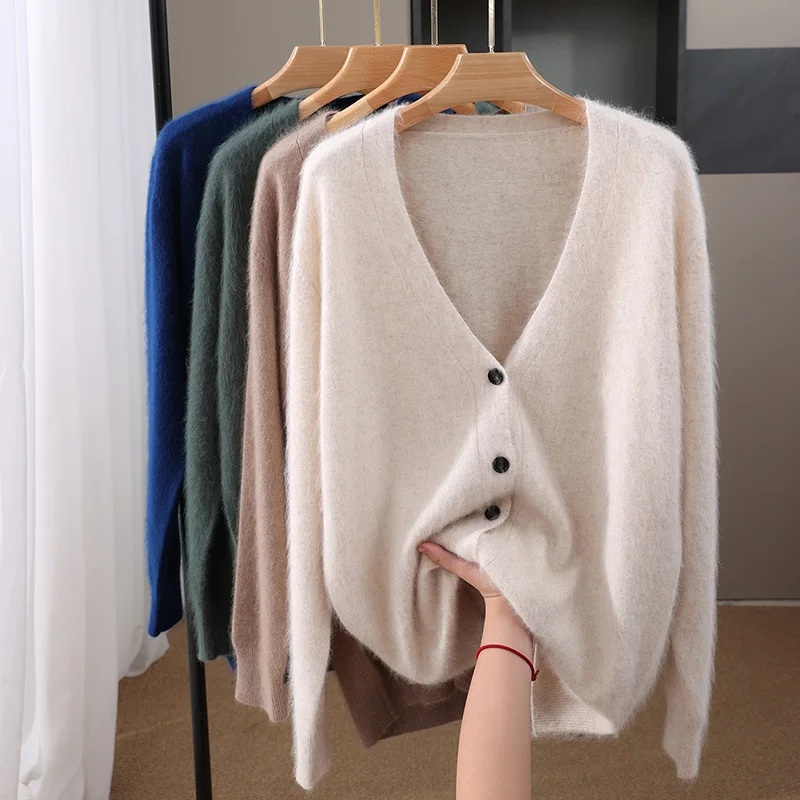 

Spring and Autumn New mink cashmere cardigan men's V-neck business casual knitted fashionable sweater jacket