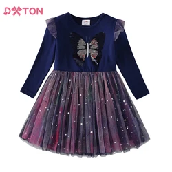 DXTON Children Tutu Dress For Girls Butterfly Sequined Long Sleeve Girls Dress Mesh Princess Winter Party Kids Elegant Dresses