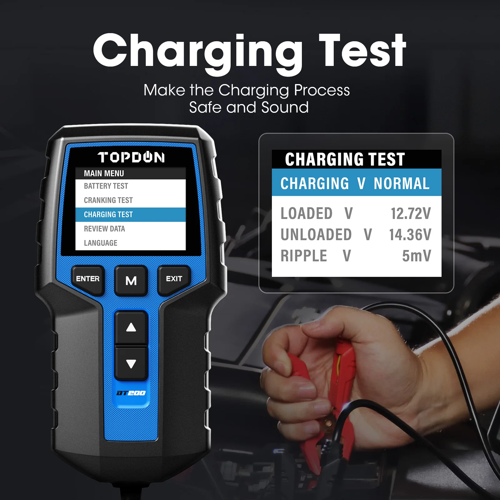 TOPDON BT200 Battery Tester 12V Car Digital Automotive Diagnostic Battery Tester Analyzer Vehicle Cranking Charging Scanner Tool