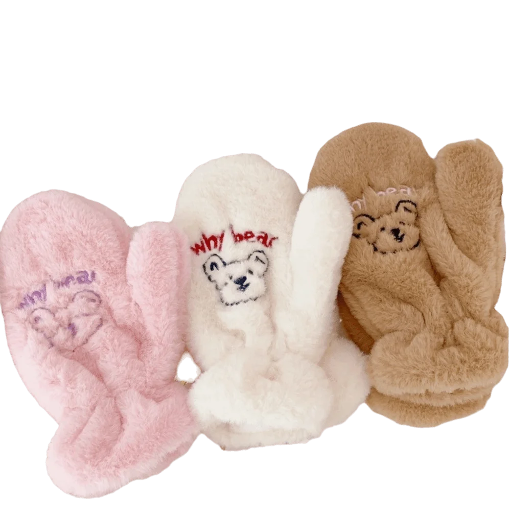 한국 스타일 풀 핑거 한국 만화 장갑 두꺼운 플러시 곰 장갑 플러시 장갑 추운 날씨용