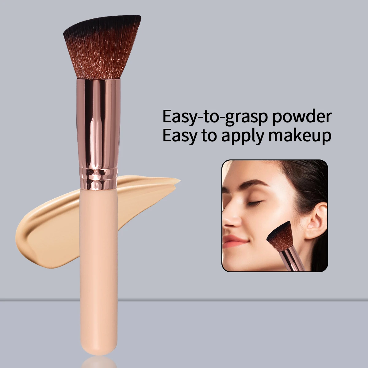 High-quality flat and slanted foundation brush, contour brush, beginner's makeup tool, facial blush brush, portable makeup brush