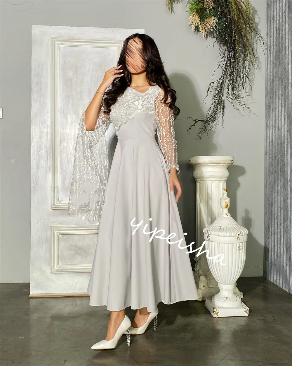      Jersey Pattern Graduation A-line V-neck Bespoke Occasion Gown Midi Es Saudi Arabia  Dresses