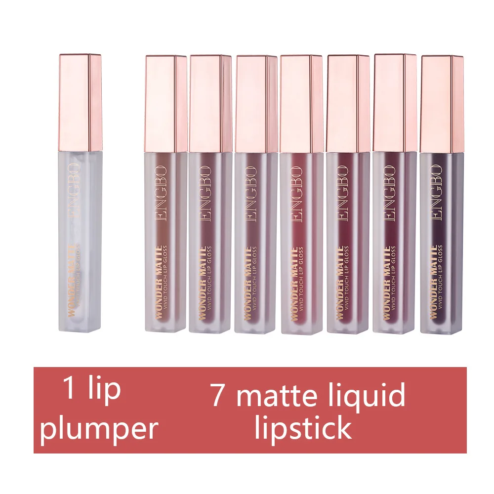 Engbo 8Pcs Lippenstift Set Fluweel Matte Lipgloss Set Langdurige Waterdichte Lip Glazuur Non-Stick Cup Lipgloss Make-Up Set Cosmetisch