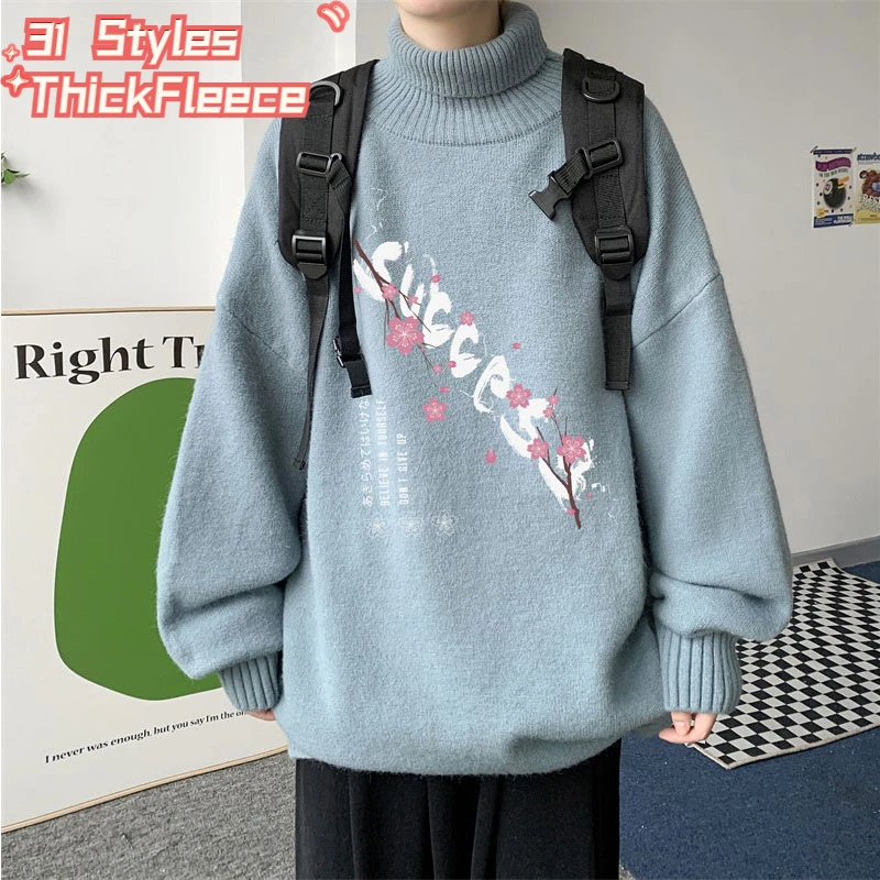 New Turtleneck Sweater Collection Long Sleeve Thick Fleece Winter Warm Youth Oversized Size Plus Patterned 31 Styles Pullovers