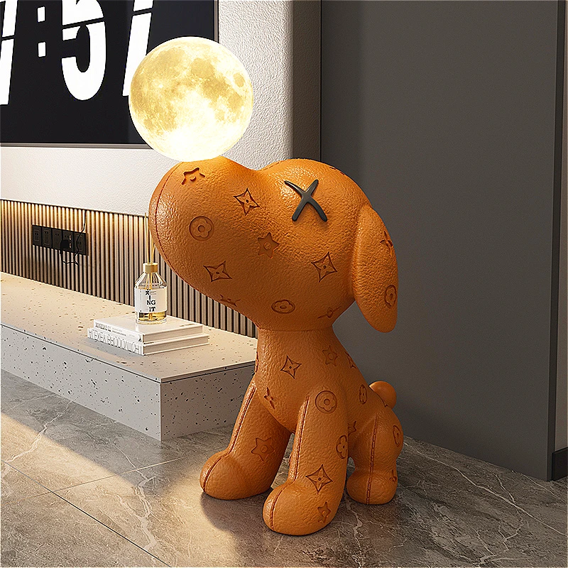 Indoor Home Decorations Standing Floor Dog Ornaments with Base Bluetooth Color-changing Light Ball, Charging Life 5 Hours