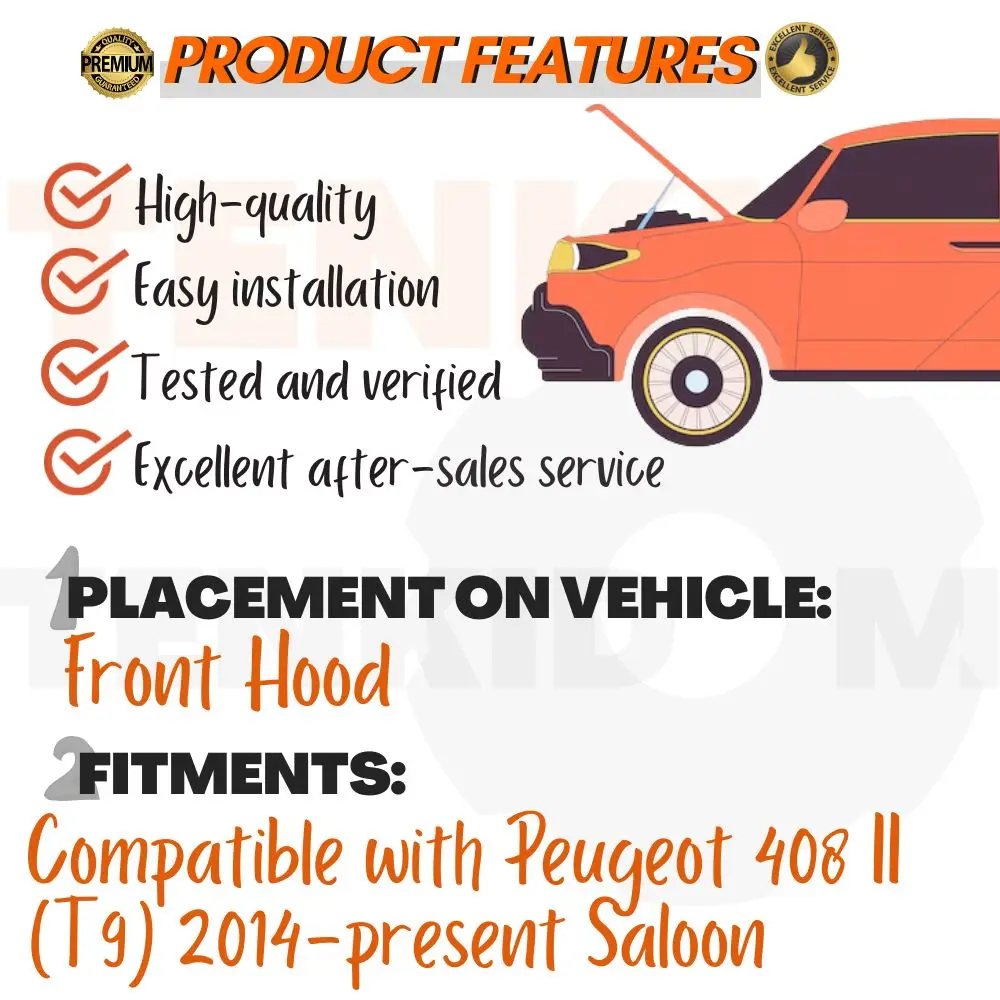Front Hood Struts for Peugeot 408 II (T9) 2014-present Saloon Shock Lift Supports Bonnet Gas Dampers Springs No-Drill