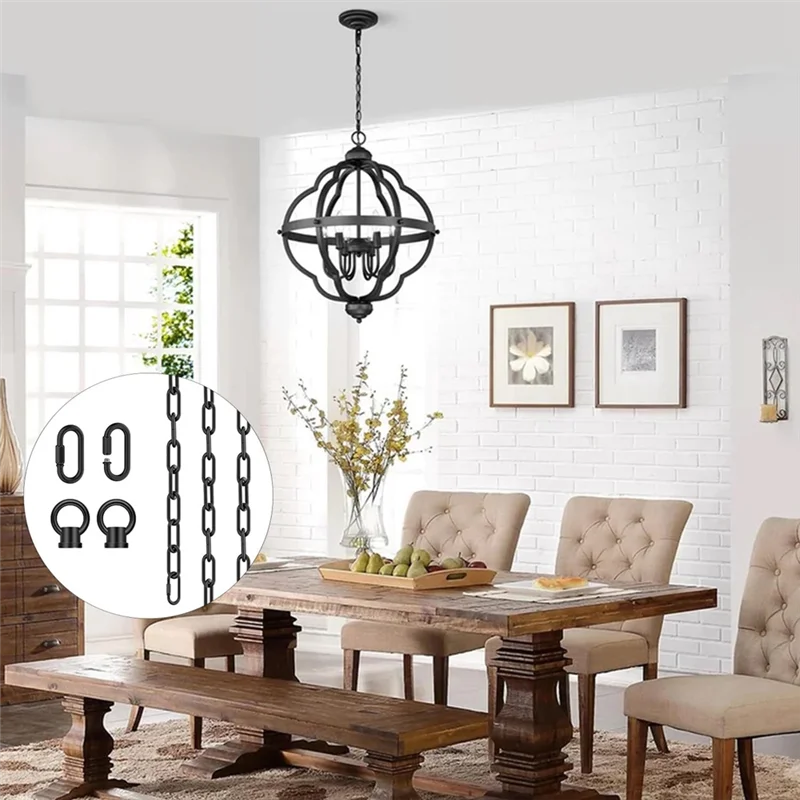 10 Feet Industrial Black Light Fixture Chain, Adjustable Extension Chain With Connection Locks For Light Fixture-Y47A