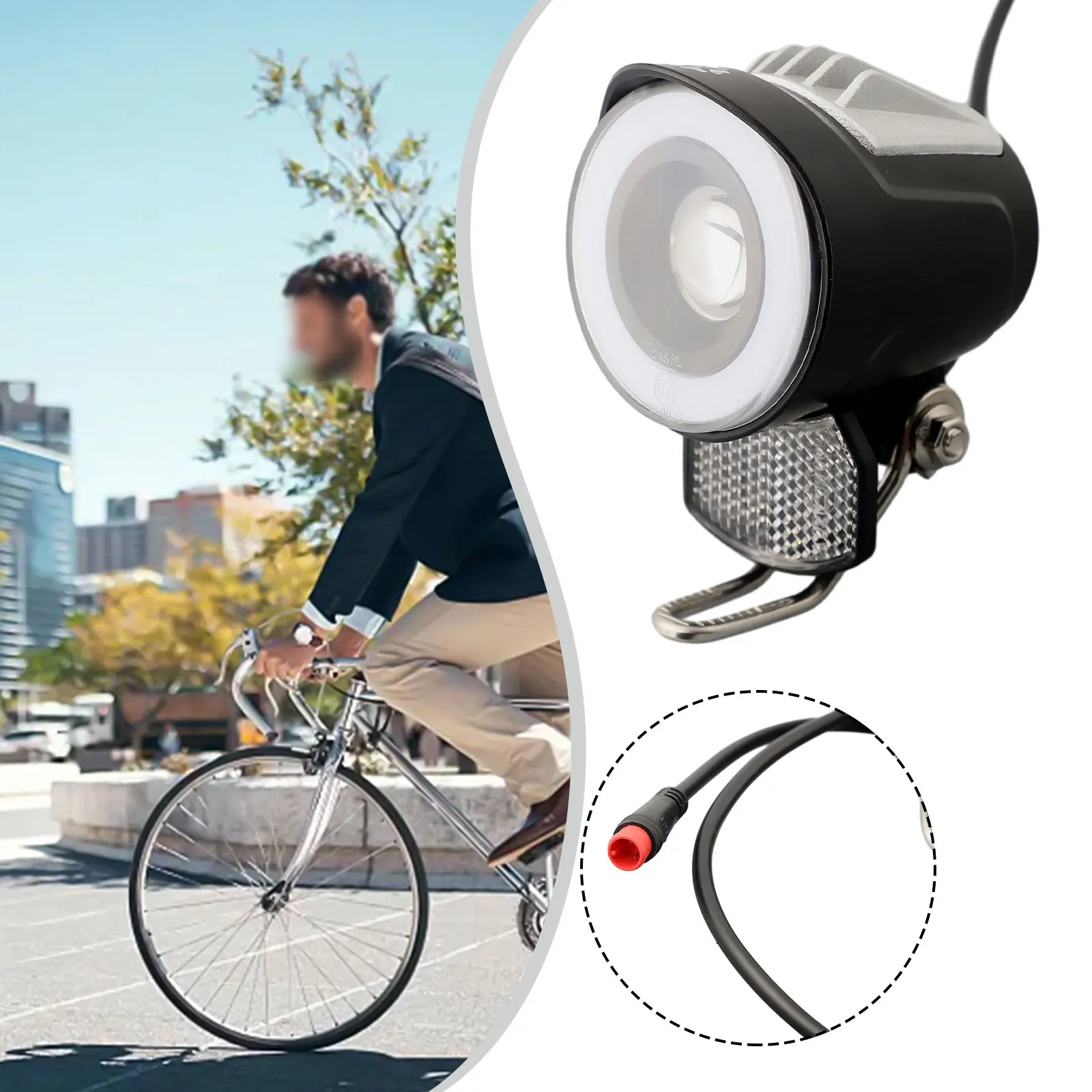 Electric Bicycle Headlight LED Front Light Spotlight For  E-Bike 6-48V Universal Round Headlight Cycling Lights Parts