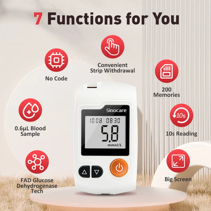 Sannuo Sinocare GA-3 Blood Glucose Meter Glucometer Diabetes Medical Devices with Test Strips Lancets Blood Sugar Meter Tester