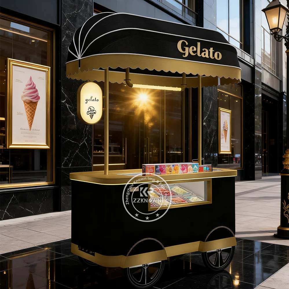 

Cold Plate Ice Cream Freezer Cart Hand Push Gelato Van Mexican Ice Cream Push Cart