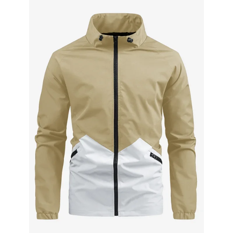Men's sports stand collar casual loose versatile contrasting color splicing trendy jacket jacket top