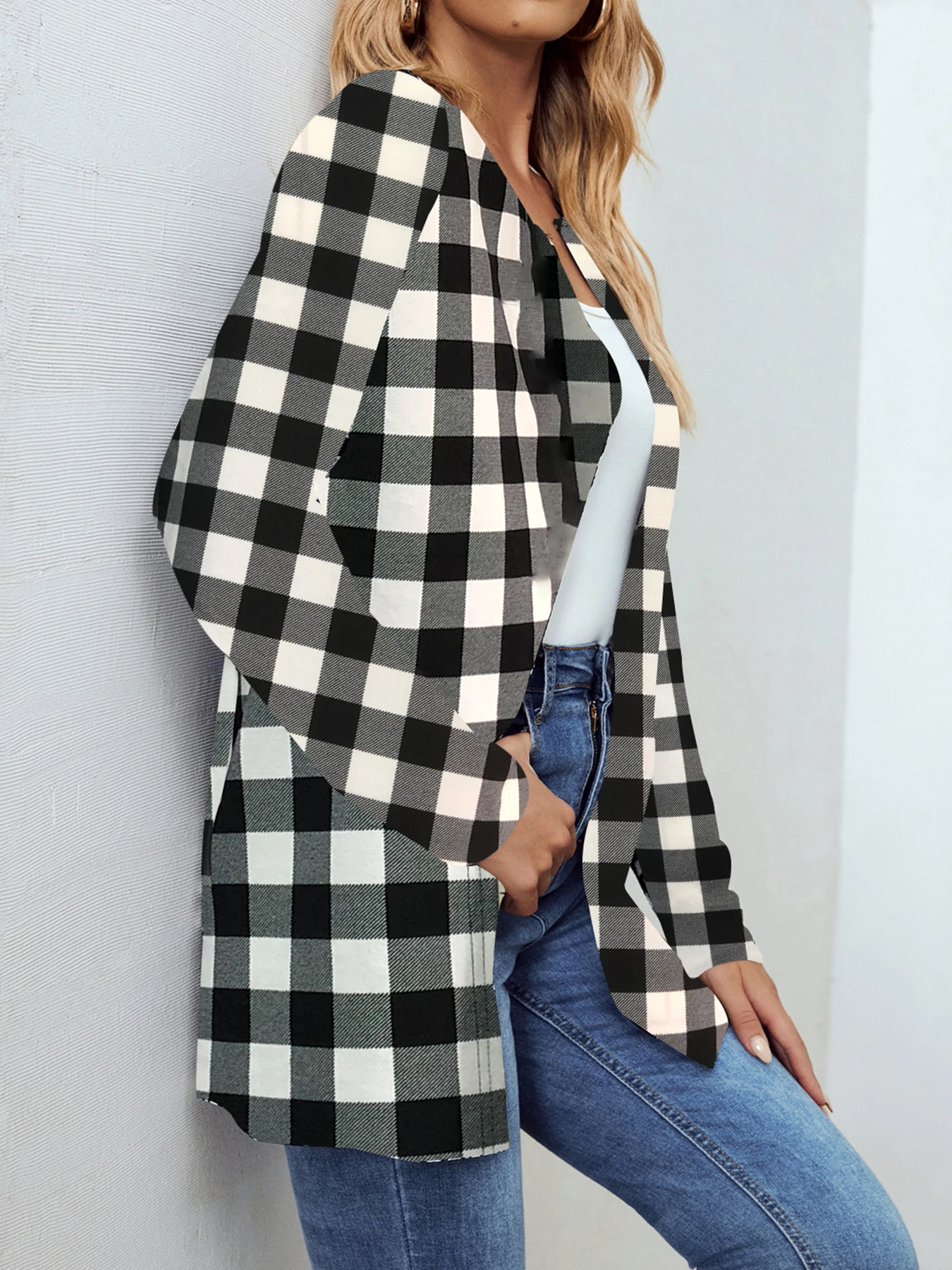 Fashion Women Plaid Printed Outerwear Ladies Basic Chic Outerwear Tops Casual Full Long Sleeve Jacket Coats