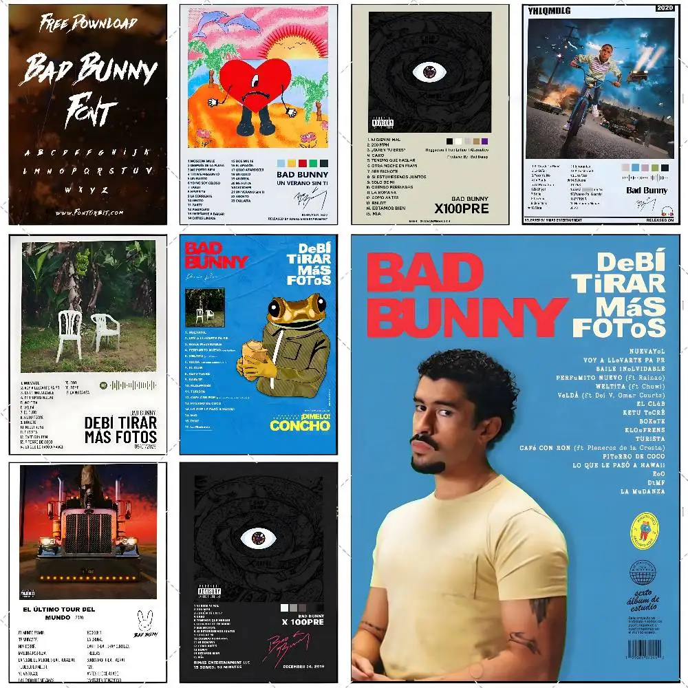 Latin Urban Music Rapper Bad Bunny Poster High-definition art sticker Self adhesive waterproof home decoration for living room