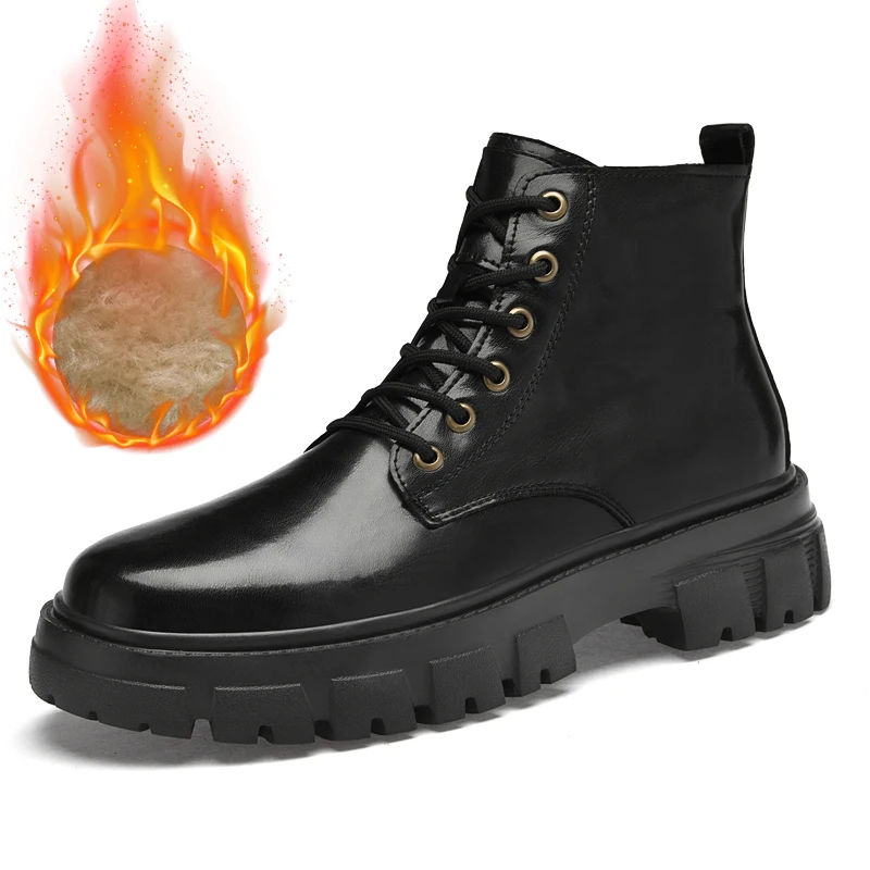 

Модные уличные нескользящие ботильоны на шнуровке в британском стиле, мужские высокие ботильоны высокого качества, повседневные кожаные ботинки с толстой подошвой