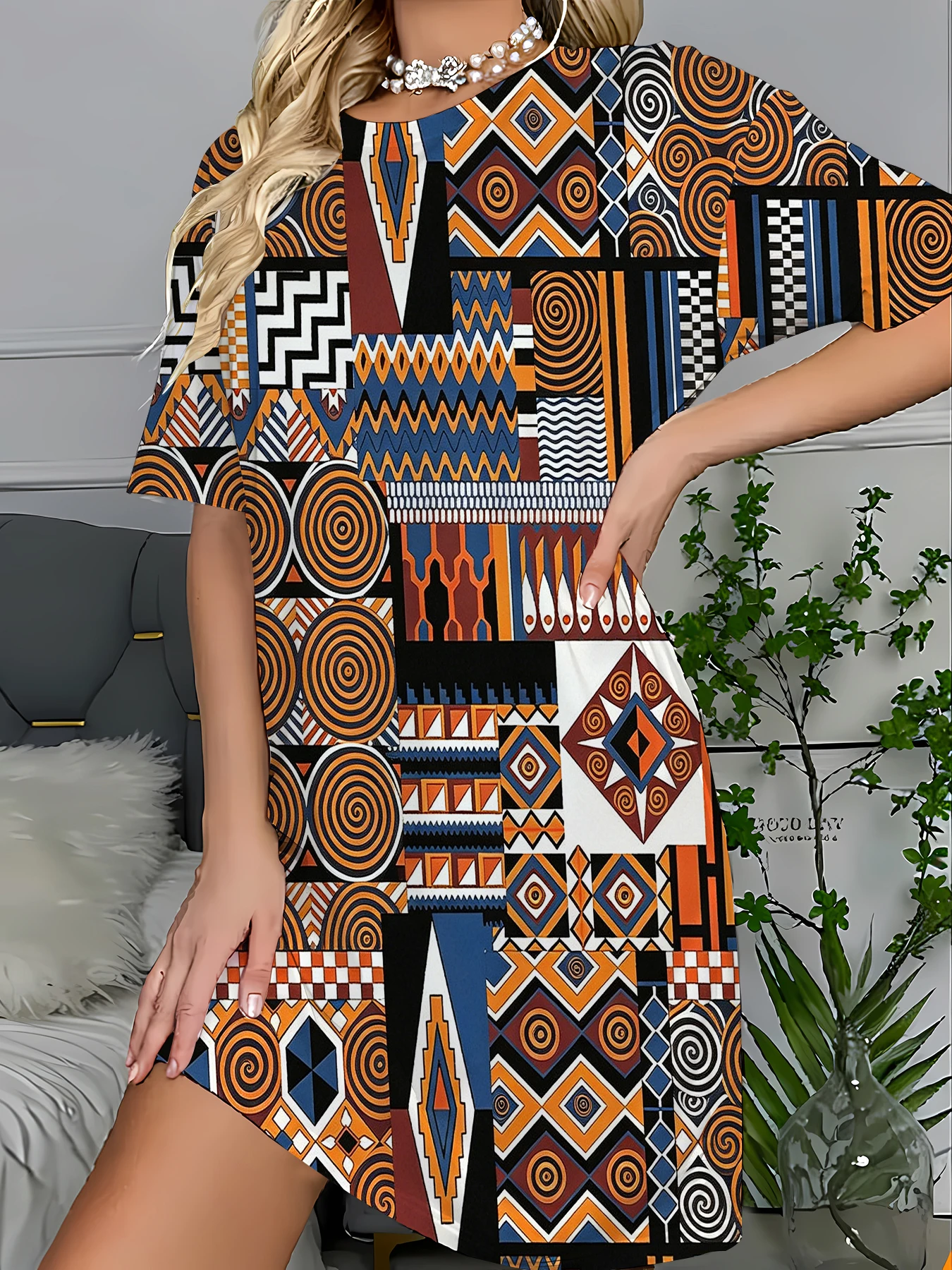 Women's All-Over Print Sleep Dress Soft Knit Summer Nightgown Casual