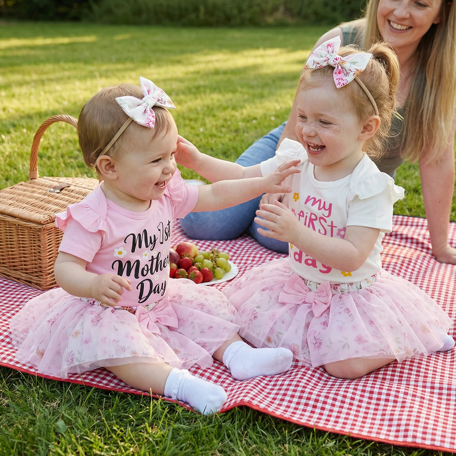 Baby Girl Mother's Day 3Pcs Outfits Letter Print Crew Neck Short Sleeve Romper Floral Print Skirt Headband Summer Set