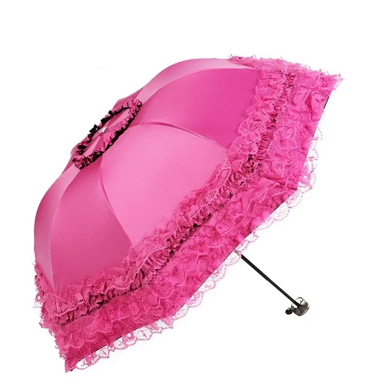 Lace Sun Umbrella Anti- Protection Thickened Black Glue Sun Rain Dual Use Sunshade Portable Umbrella Princess Female Parasol