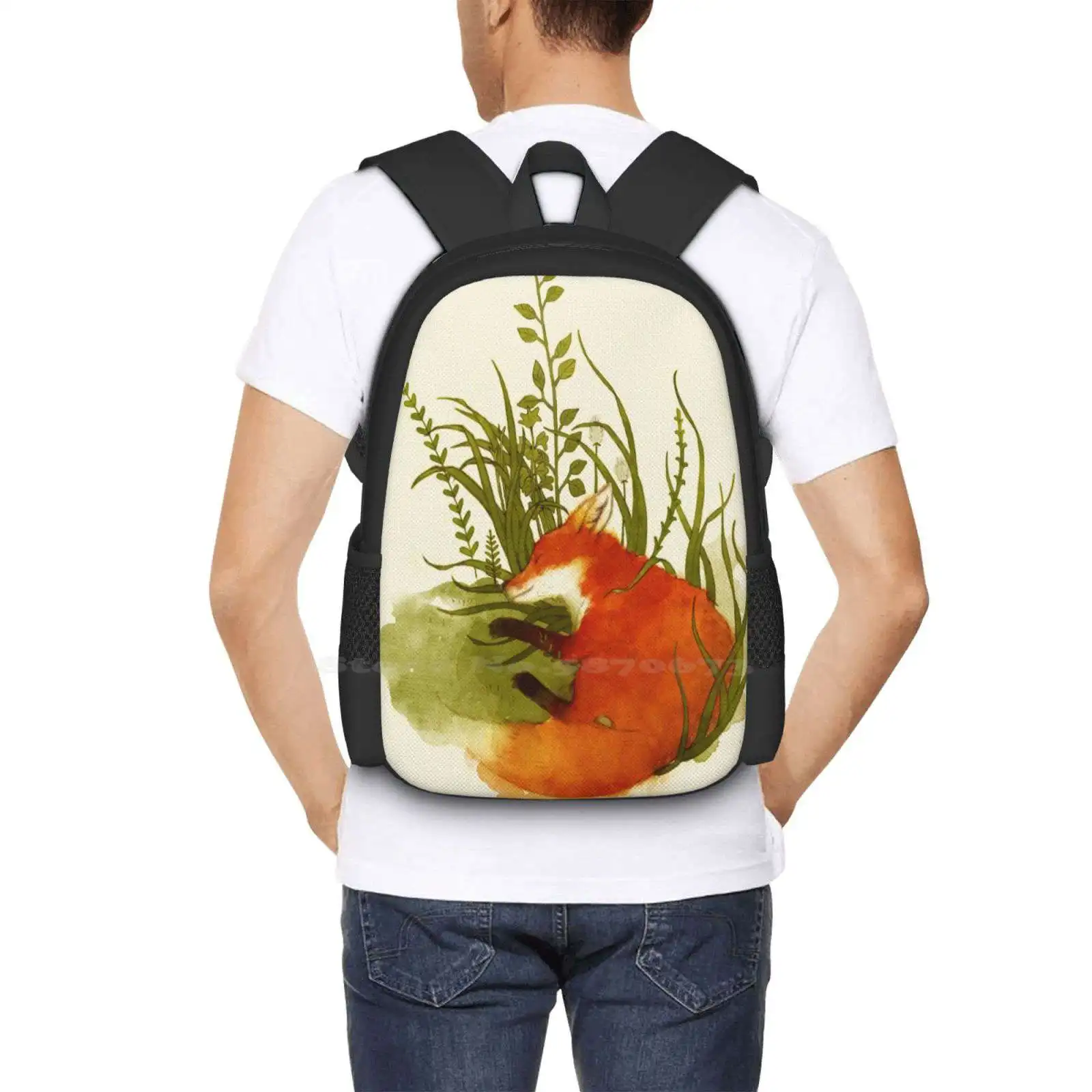 Mochila de zorro para dormir, bolsas de moda, zorros, animales del bosque, Helecho, Fauna, naturaleza, verde, naranja, plantas, acuarela, gran oferta