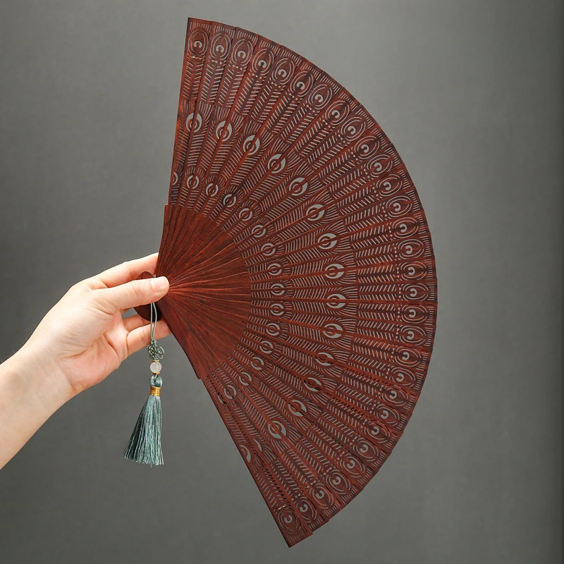 Su Fan Purple Sandalwood Original Chinese Style New Chinese Retro Portable Folding Fan Handmade Hollow Decorative Fan