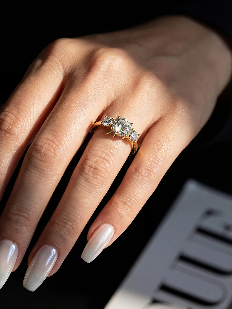 Brillanter klassischer 1CT Moissanit-Diamant mit Zertifikat, Verlobungsringe für Damen, Hochzeitsfeier, luxuriöser Modeschmuck – Detail 3