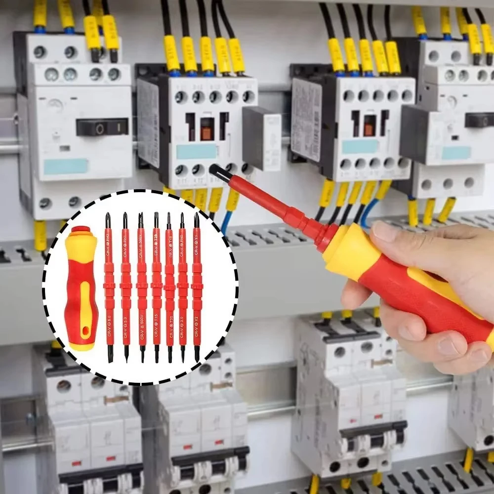 Conjunto de chave de fenda isolada, 8 peças, lâmina intercambiável, eixos de aço cr-v, kit de ferramentas de reparo para eletricista, alça ergonômica tpr