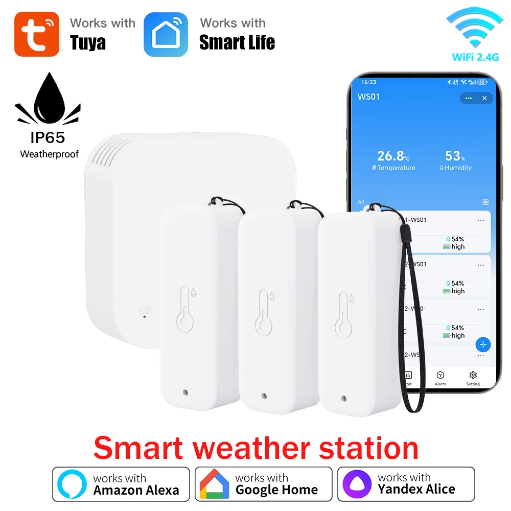Tuya WIFI Smart Weather Station Wireless Indoor Room Sensor Digital Temperature Hygrometer Multiple Outdoor Sensors SmartLife