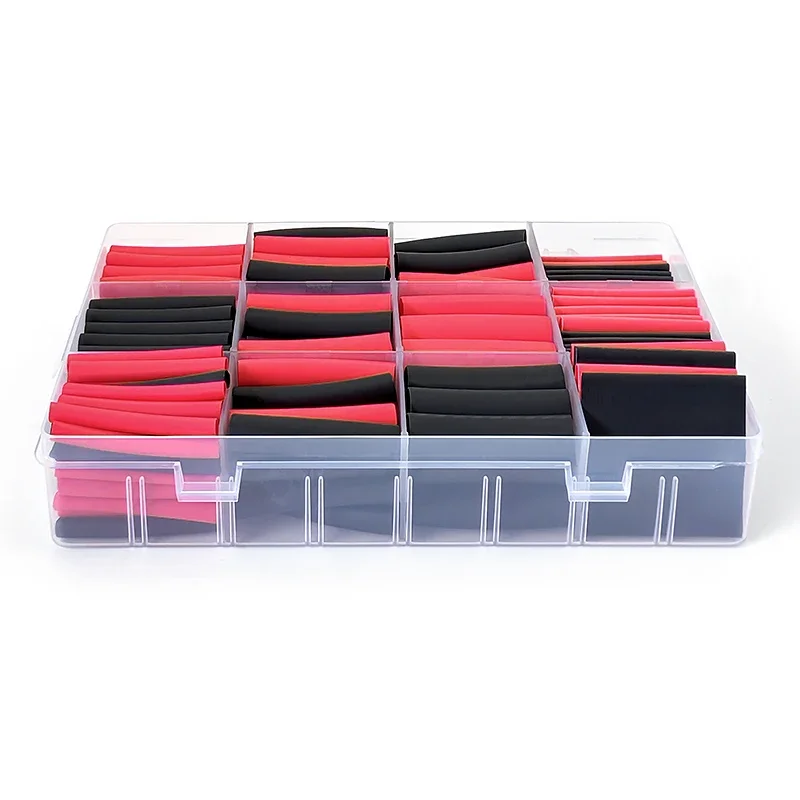 Black Red Multi-size 3:1 Heat Shrink Tubes Kit 200Pcs Flame Retardant Waterproof for Wire connection Easy-Shrink Wire Wrap Kit
