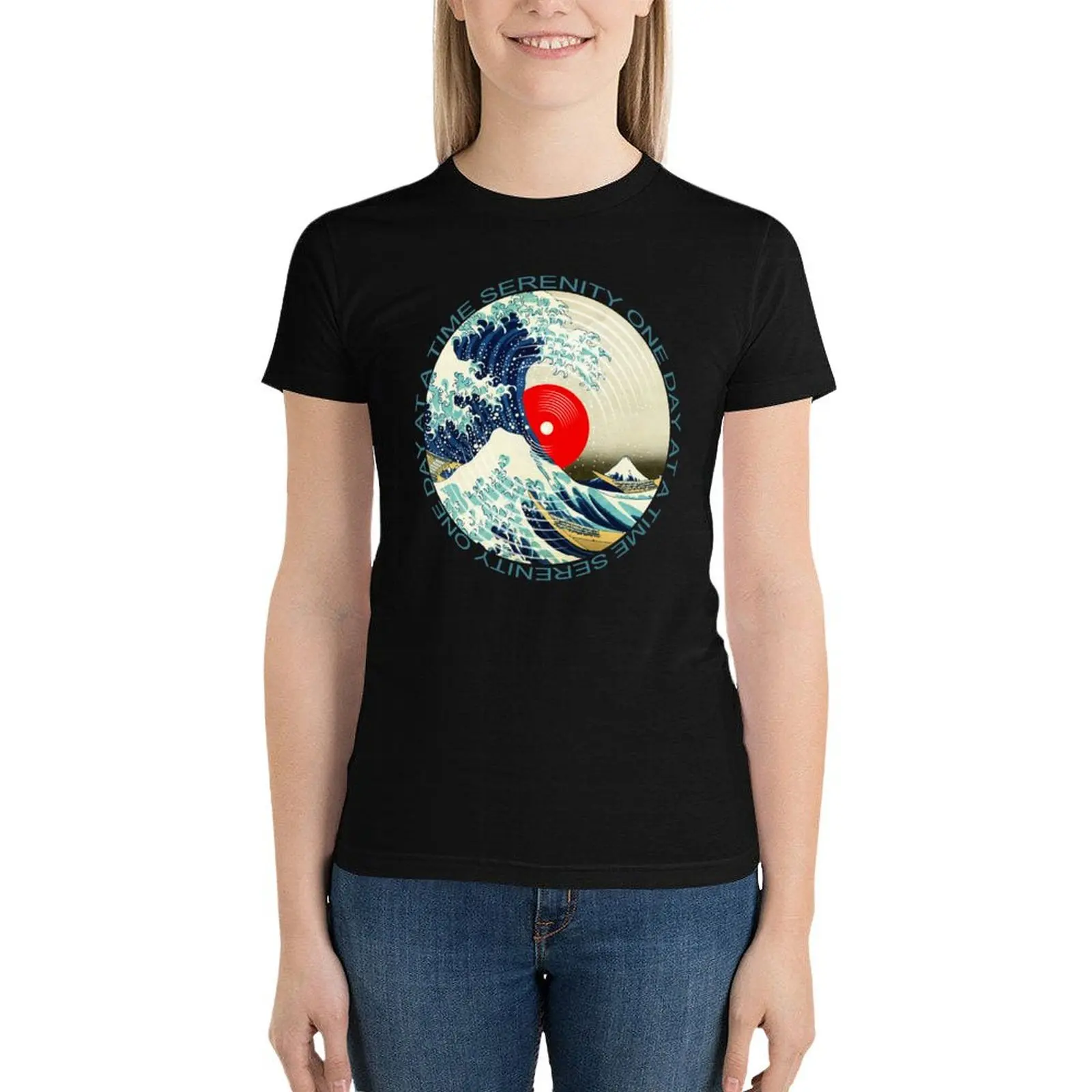 Sobriety Serenity One Day At A Time AA Sober Great Wave T-Shirt anime blanks graphic t-shirts for Women