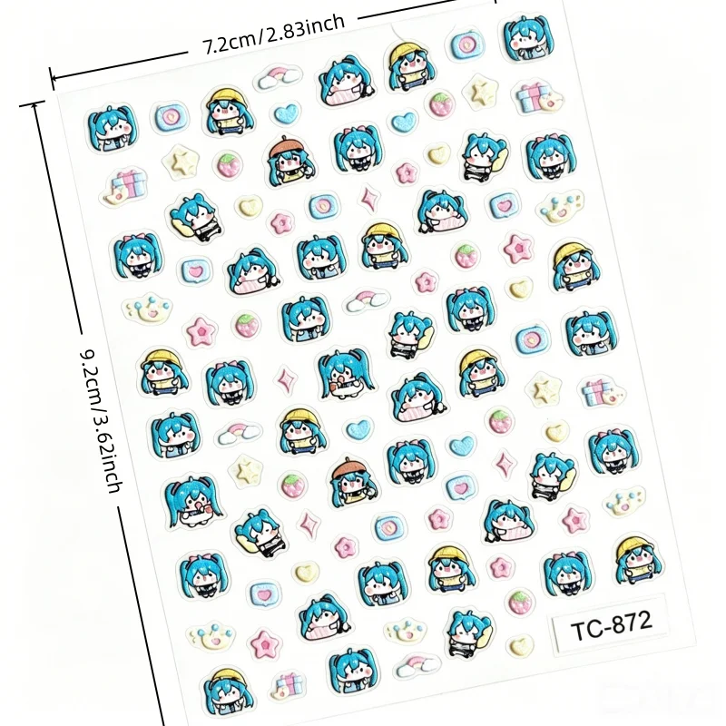 Hatsune Miku 3D Embossed Nail Stickers Waterproof Shell Shimmer Self-Adhesive Decals for DIY Phone Case, Scrapbooking Anime Gift