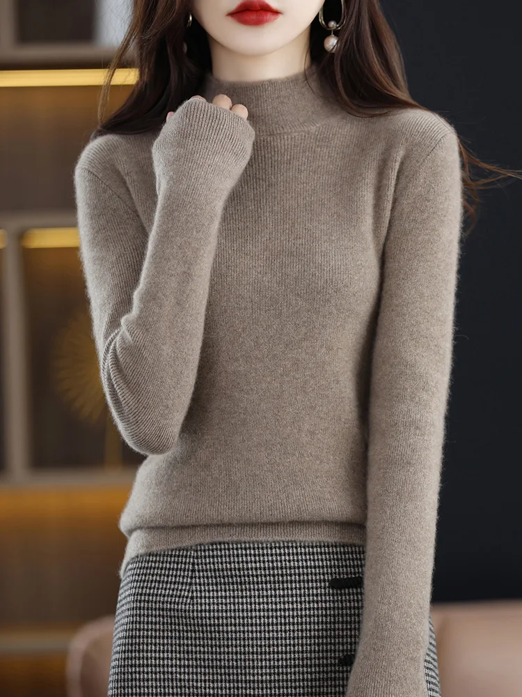 Pull en laine mérinos pour femme, pull slim pour femme, pull à manches longues, vêtements décontractés, basique, doux, automne, hiver, Y-Sales