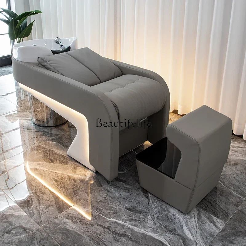 

01Hair salon ceramic deep basin shampoo bed special new high-end massage flush bed with lamp